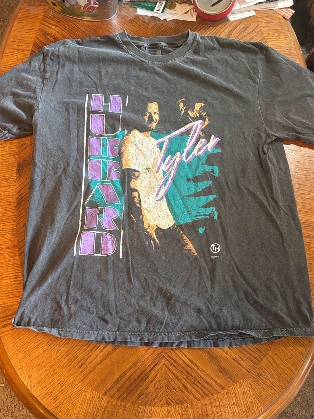 Black Tyler Hubbard Graphic Tee with Purple & Teal Accents
